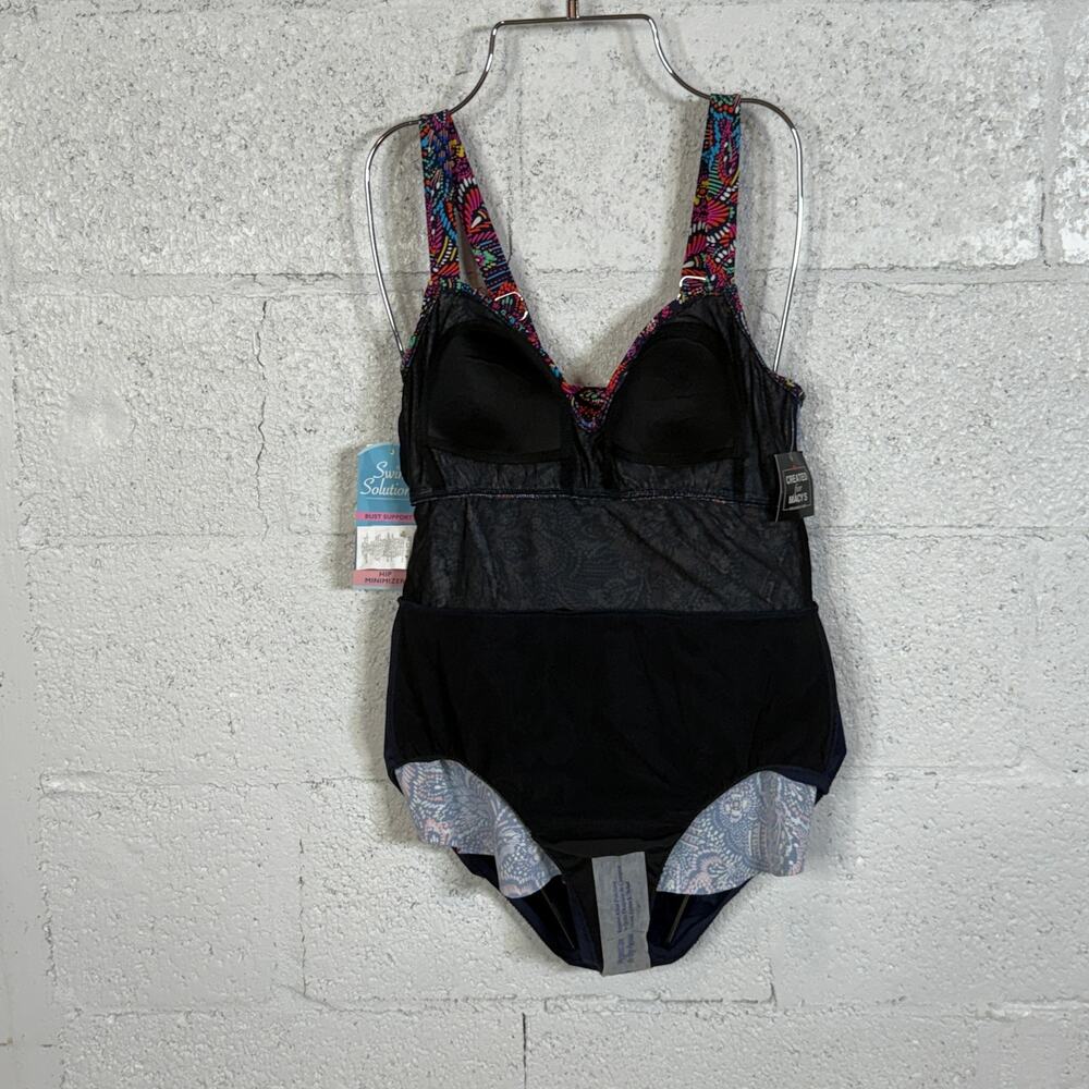 Swim Solutions Women's Printed Tiered One-Piece Swimsuit Navy Multi 8 MSRP $99 - Picture 7 of 13